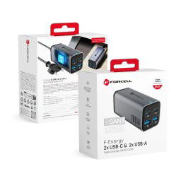 Forcell stolová nabíjačka 2x USB-C, 2x USB-A, 100 W, sivá