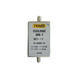 Anténny zosilňovač TEROZ 496X, UHF K21 až 48, filtr 5G, LTE, GSM, G14dB, F2dB, U95dBμV, F-F