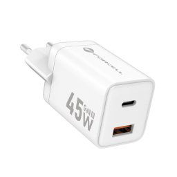 Forcell F-Energy adaptér Mini GaN III, USB-C + USB-A, PD, QC4.0, 45W, biely