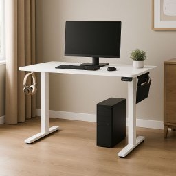 Elektricky výškovo nastaviteľný pracovný stôl 140×60 cm biel