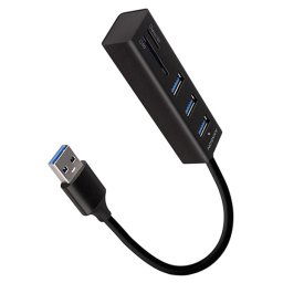 AXAGON HMA-CR3A, hub USB 3.2 Gen 1, 3x porty USB-A + čítačka kariet SDmicroSD, kovový, kábel USB-A 20cm HMA-CR3A