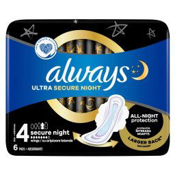 ALWAYS Ultra Hygienické Vložky Secure Night s krídelkami veľkosť 4 - 6 kusov