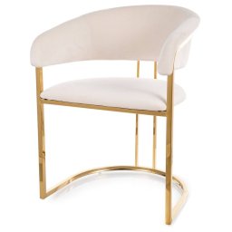 Jedálenská stolička, svetlobéžová látka, nohy gold chróm zlatý, TULIPE VELVET