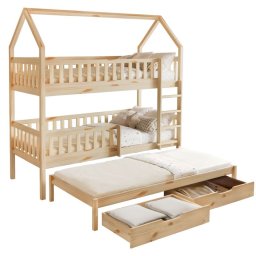 Kondela Montessori poschodová posteľ, 90x200, s prístelkou, prírodná, VENITA TYP 1