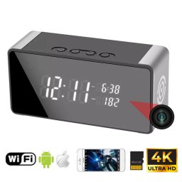 Kamera v budíku 4K špionážna - WiFi/P2P + nočné videnie + teplomer (iOS/Android)