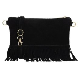 Čierna strapcová kožená crossbody kabelka "Carrie"