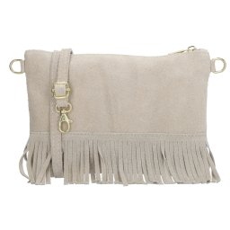 Béžová strapcová kožená crossbody kabelka "Carrie"