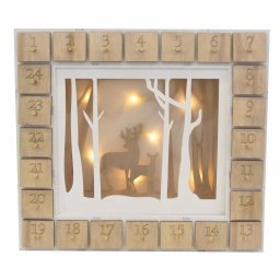 Drevený adventný kalendár s lesným motívom, 7 LED diód