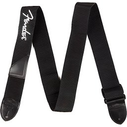 Pás na gitaru, čierny s bielym logom Fender