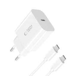 Tech-Protect NC20W sieťová nabíjačka USB-C PD 20W + kábel USB-C, biela