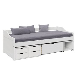 Kondela Posteľ, 90x200, s roštom, úložný priestor, biela, MAXI NEW