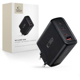 Tech-Protect NC120W GaN sieťová nabíjačka USB / 3x USB-C 120W PD QC, čierna