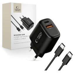 Tech-Protect NCA45W GaN sieťová nabíjačka USB / USB-C 45W PD QC + kábel USB-C, čierna