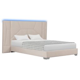 Kondela Posteľ s roštom a LED osvetlením, 160x200, béžová Velvet látka, ALTESA
