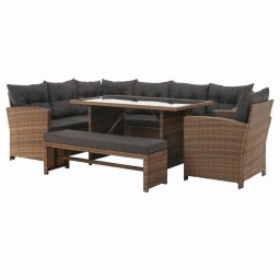 Kondela Záhradný ratanový set, svetlohnedý ratan, sivohnedá látka, SAGIR