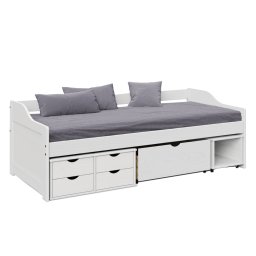 Kondela Posteľ s úložným priestorom, biela, masív, 90x200, MAXI NEW