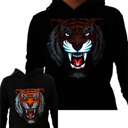 LED mikina TIGER s kapucňou – svietiaca mikina s LED podsvietením streetwear