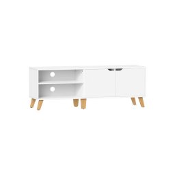 Moderný biely TV stolík s policami a dvierkami, 140x40x45 cm