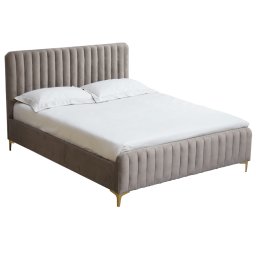 Kondela Posteľ, sivohnedá Taupe/gold chróm zlatý matný, 140x200, KAISA