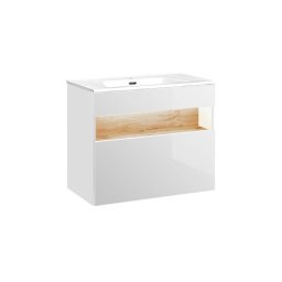 Skrinka pod umývadlo, 80cm, dub wotan, biely lesk, BAHAMA WHITE 821