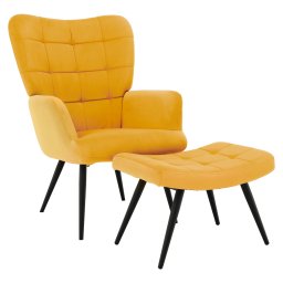 Kondela Kreslo s podnožou, žltá Velvet látka/čierna, HABEN