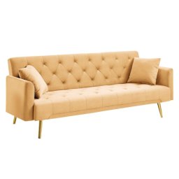 Kondela Rozkladacia pohovka, horčicová látka, gold chróm zlatý, ALISIA