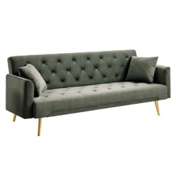 Kondela Rozkladacia pohovka, tmavo zelená látka, gold chróm zlatý, ALISIA