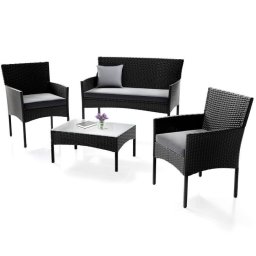 Záhradný set pre 4 osoby, kreslá a stôl, čierny ratan
