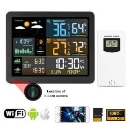Meteostanica s kamerou skrytou špionážnou FULL HD s WiFi / P2P + meranie teploty + vlhkosti + tlaku