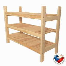 Drevený regál s 3 policami, rozmery 60 × 64 × 25 cm