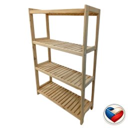 Drevený regál so 4 policami, 133 × 70 × 33 cm, borovica