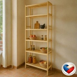 Drevený regál z borovice, 6 políc, 213 x 80 x 33 cm, český