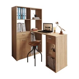 Kondela Rohový PC stôl, 124x90cm, s regálom, dub sonoma, MINESON