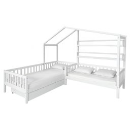Kondela Posteľ pre 2 deti, 90x200+70x140, s roštom, biela, ENOLA