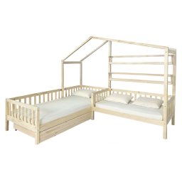 Kondela Posteľ pre 2 deti, 90x200+70x140, s roštom, prírodná, ENOLA