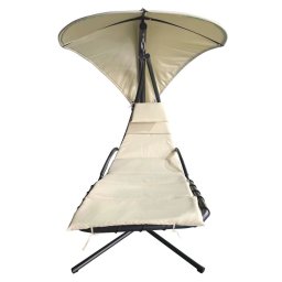 Kondela Záhradné hojdacie kreslo, béžová látka, čierny kov, SPAVIN 2 NEW