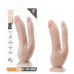 Dr. Skin 8 - dvojit dildo s prsavkou - telov farba