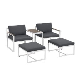 Moderný záhradný nábytok z kovu a polywoodu, 5 dielov, sivý