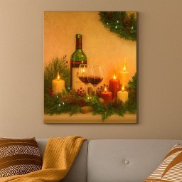 Nástenná maľba sviečky s vínom, 5 LED, 30 x 40 cm