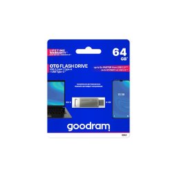 GOODRAM USB + USB C 64GB flash disk strieborný