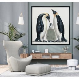 Moderné obrazy na stenu - Tučniaci 3D (s umelou kožušinou) - PINGUINS 80 x 80 cm