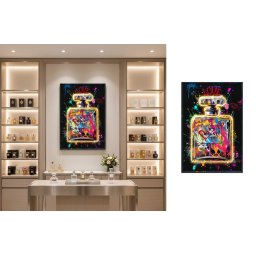 Pop art LED obraz parfému v street art dizajne – dekorácia na stenu – 63 × 93 cm