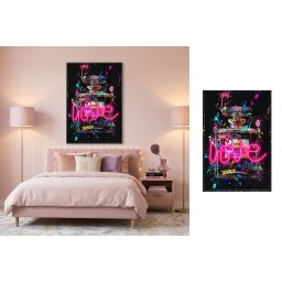 Street art LED obraz Pop Art parfém s nápisom LOVE – 63 × 93 cm