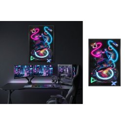 LED obraz na stenu GAMER v pop art neónovom štýle virtuálna realita – 63 × 93 cm