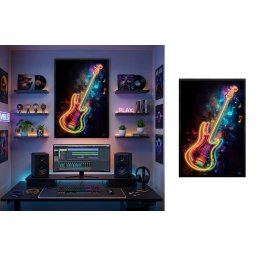 Neónová LED gitara – pop art nástenný svietiaci obraz na stenu – 63 × 93 cm