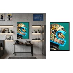 Pop art motorkársky LED obraz – dekorácia leopard v motorkárskej prilbe – 63 × 93 cm