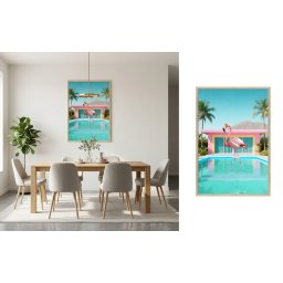 Exotický plameniak v bazéne - Moderný LED obraz na stenu - 63 × 93 cm