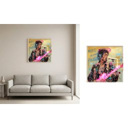 Rockový LED obraz s gitarou Jimi Hendrix – pop art dekorácia na stenu – 83 × 83 cm