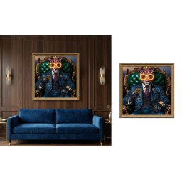 Pop art nástenný LED obraz podsvietený – Leopard v kráľovskom kresle 84 × 84 cm