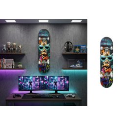 Graffiti žirafa s cigarou – Moderný pop art LED skateboard obraz na stenu – 20 × 79 cm